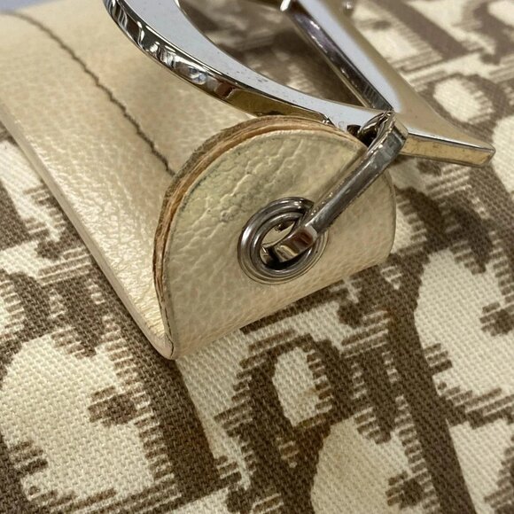 Auth DIOR/ChristianDior Flower Cream Khaki PVC Leather Handbag - Picture 11 of 16